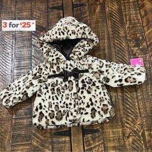 12M Leopard Print Faux Fur warm Hooded Winter Coat